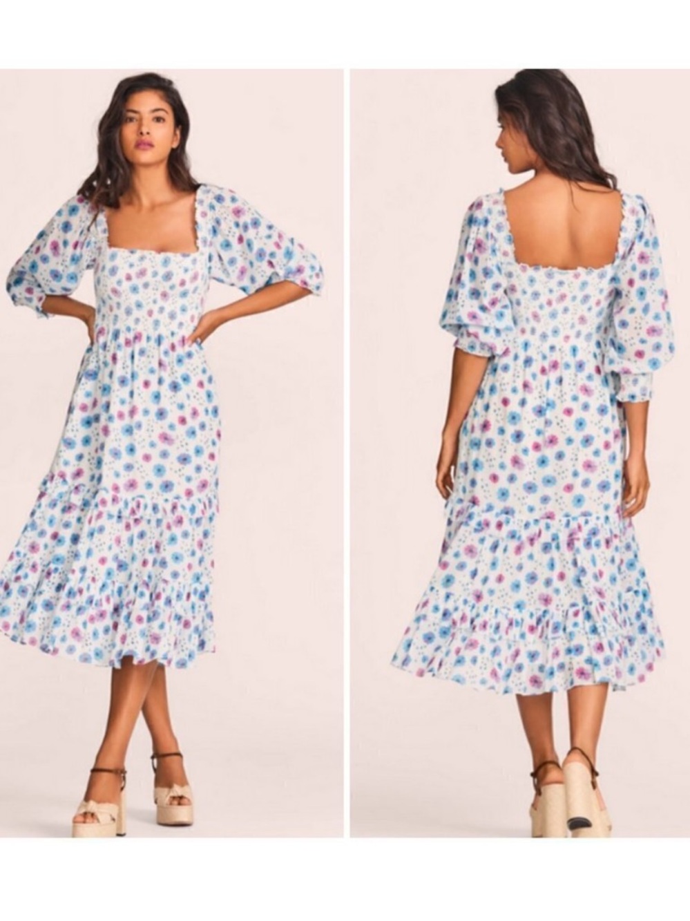 LoveShackFancy Miri Midi Dress Deep Cotton Candy White Size S - Picture 2 of 12